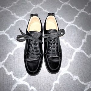 Christian Louboutin Men’s Black Satin Red Bottom Sneaker Size 42 1/2” US 9 1/2